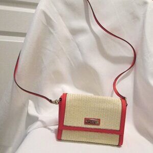 KATE SPADE PINK & STRAW CROSSBODY PURSE PREPPY SUMMER BEACH COLORFUL COASTAL